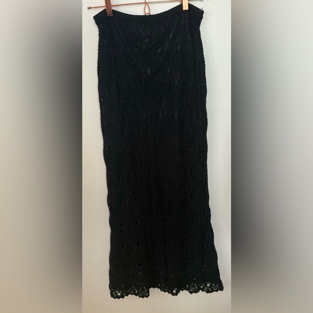 Long black crocheted skirt.💝